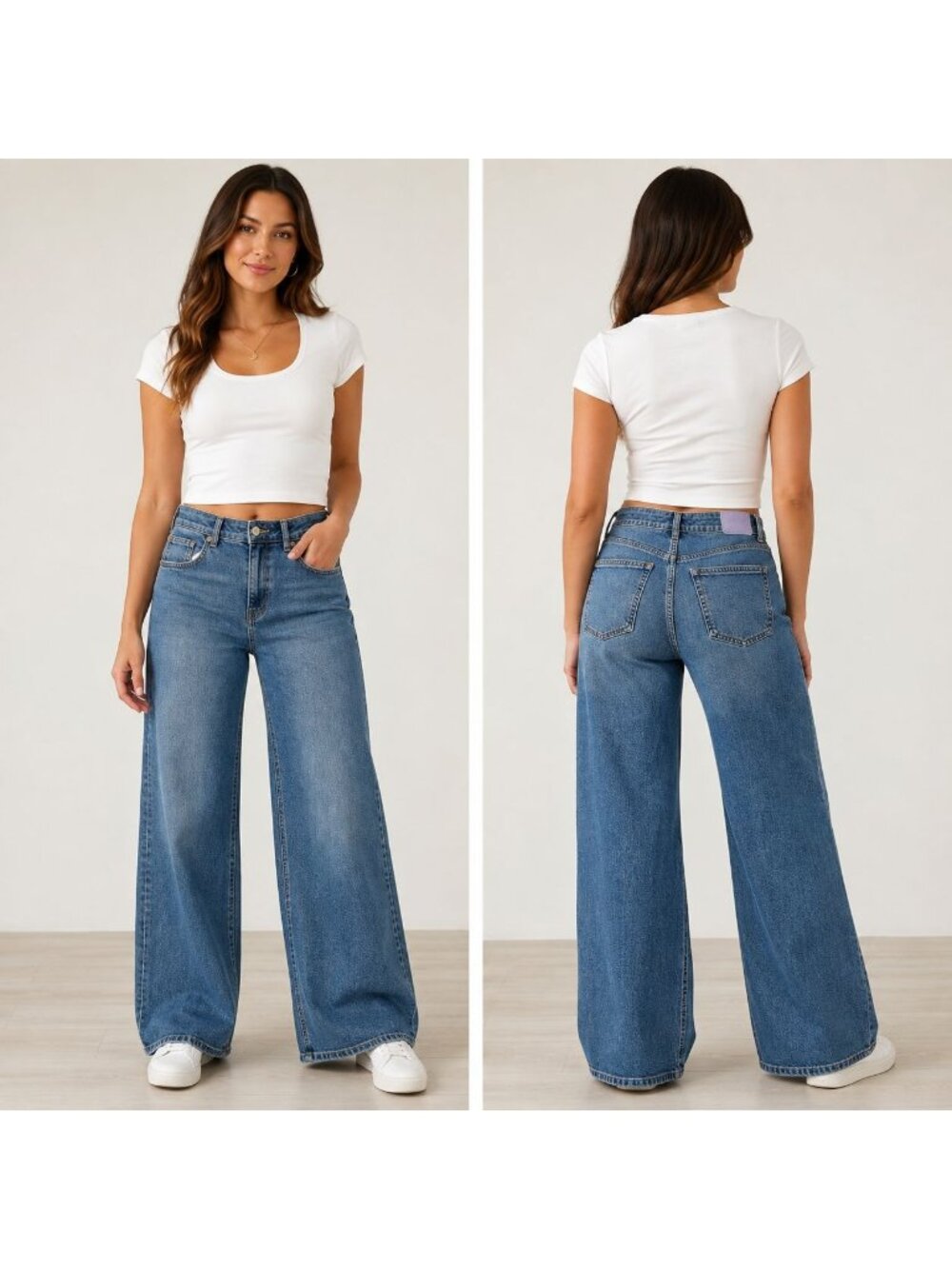 Tally Weijl Denim Collection Women's Wide Leg Jeans Eur 40 Blue Mid Rise Relaxed
